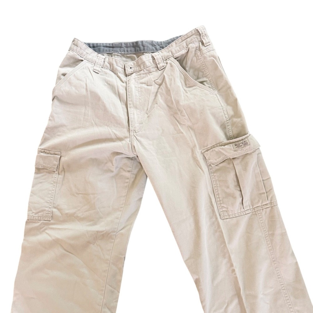 Wrangler Cargo Work Pants Mens Tan Straight Leg Utility Khaki Trousers 34" x 32"
